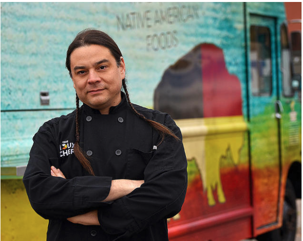 portrait of Chef, Sean Sherman, in front of his food truck