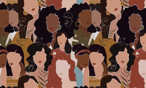 Colorful sketched image of women of all nationalities in honor of Women's History Month