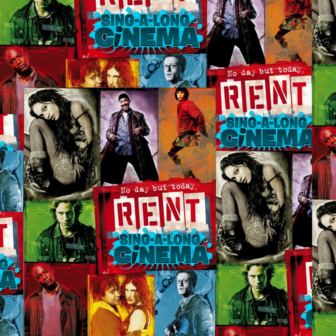 Colorful poster-like promotional image of the musical RENT.