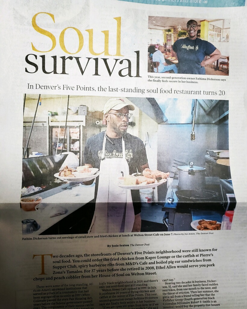 Newspaper article on Welton Street Cafe, Denver Post 