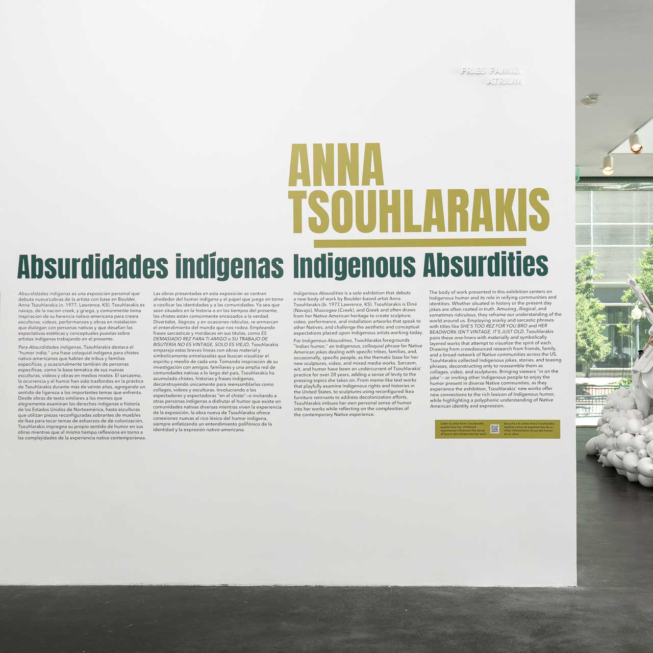 Wall text that reads, "Anna Tsouhlarakis: Indigenous Absurdities".