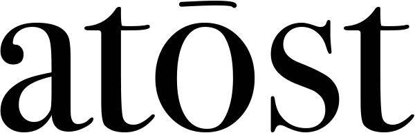Logo that reads, "atost" in black font