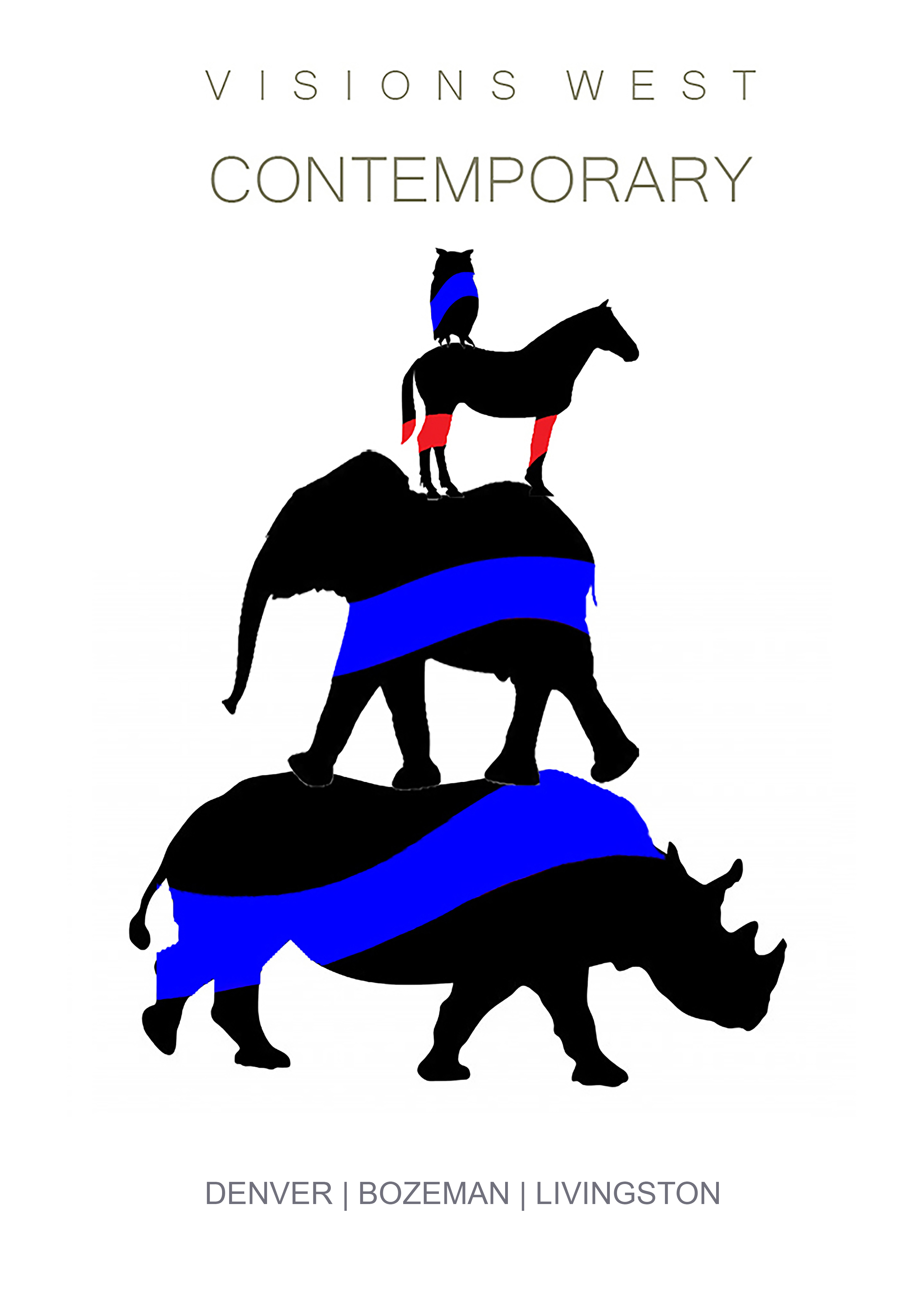 Logo that reads, "Visions West Contemporary" and shows animals stacked on top of each other.