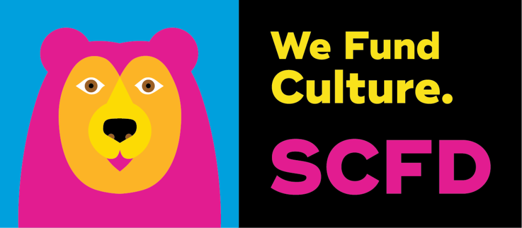 Colorful logo with a bear on it and text that reads "We Fund Culture. SCFD"