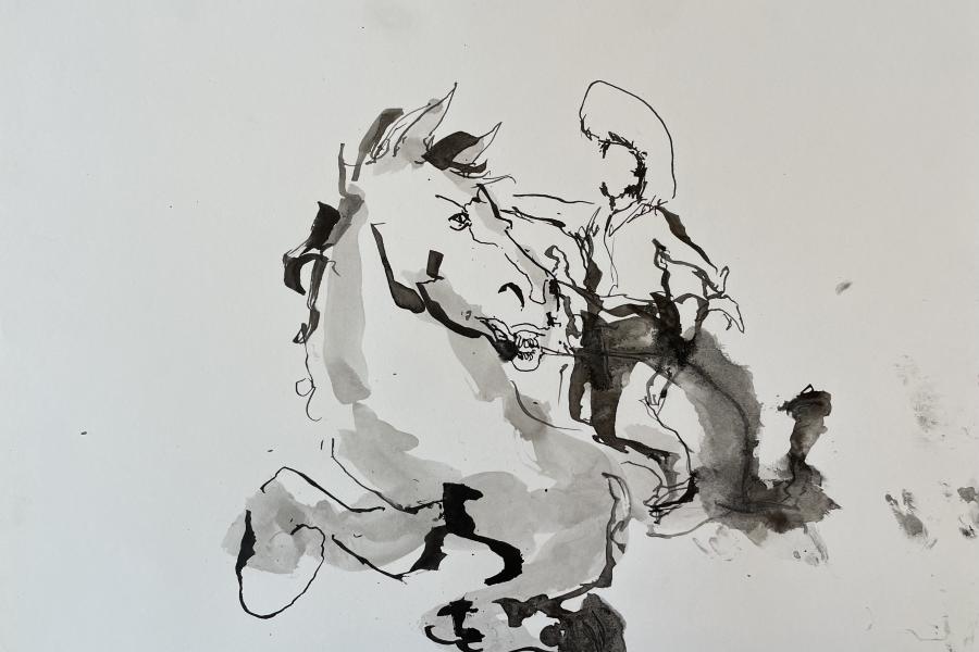 Image of what looks like an illustration of a cowboy on a horse.