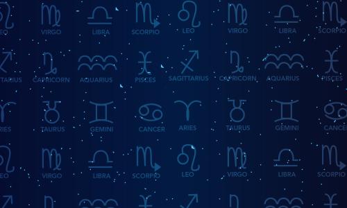 Deep blue background with astrology signs on it.