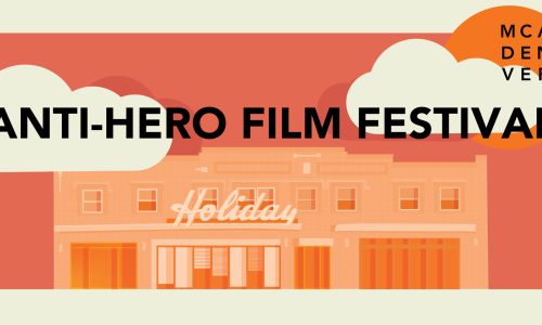 orange and beige logo for anti hero film festival