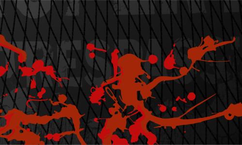 Graphic of blood splatter overlaid on a black net.