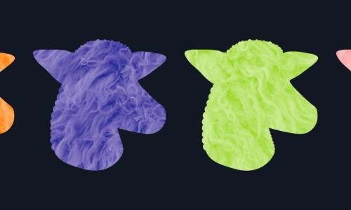 Four colorful sheep heads.