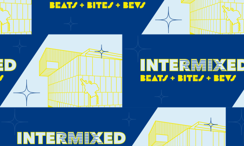 Blue patterned design that reads, "Intermixed" in yellow. 