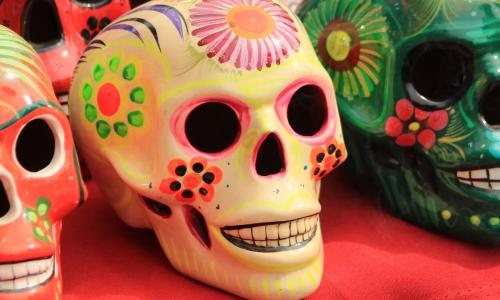 Colorfully decorated sugar skulls.